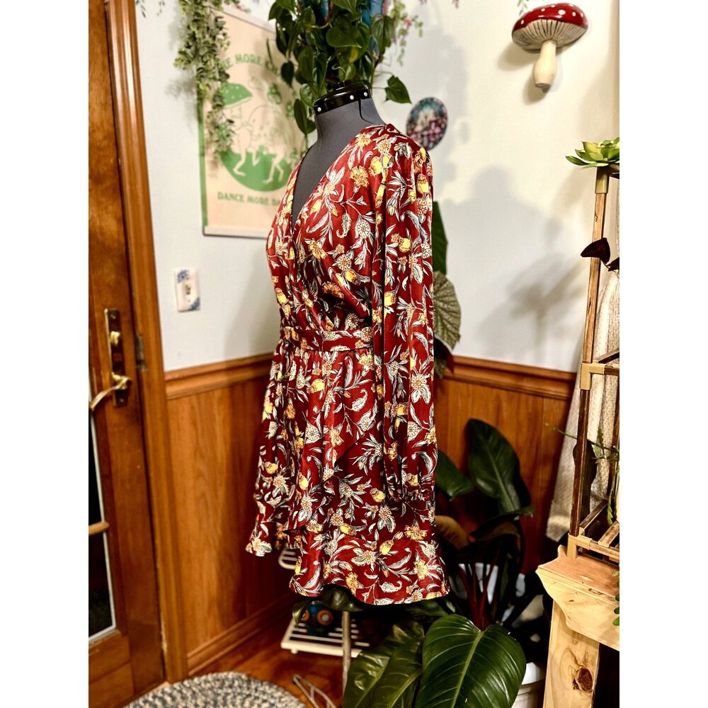 Women's Size XXL Lauren Conrad Maroon Velvety Midi Dress - Picture 3 of 8